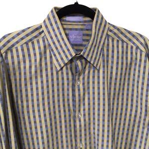 Men’s Shirt, VLuxe Mens Shirt, size L, 34/35 sleeves, yellow and blue stripe